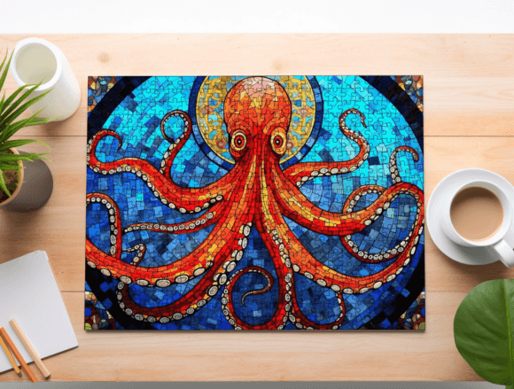 Download Psychedelic Octopus Stained Glass Jigsaw - Octopus Collection