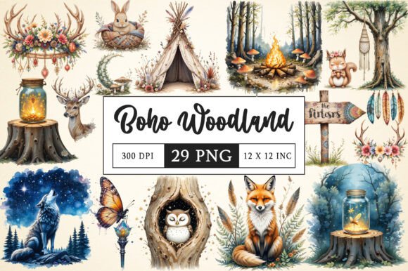 Download Watercolor Boho Woodland Clipart - Woodland clipart Collection