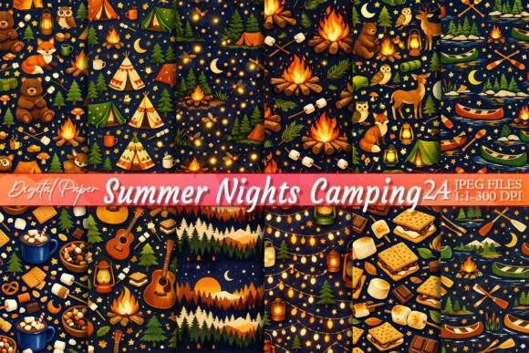 Download Summer Nights Camping Digital Paper - Summer Collection