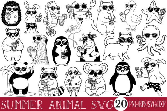 Download Black Line Art Summer Animal SVG Bundle - Summer Collection