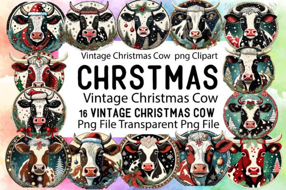 Download Vintage Christmas Cow PNG Bundle - Vintage Collection
