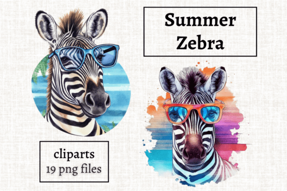 Download Cute Summer Zebra Cliparts Bundle PNG - Summer Collection