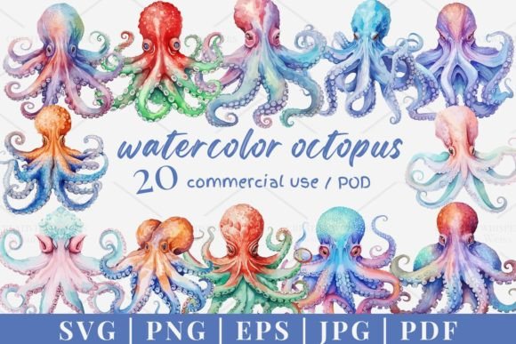 Download 20 Watercolor Octopus Vector, SVG 994 - Octopus Collection