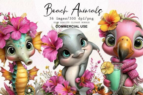 Download Whimsical Summer Beach Animals Clipart - Summer Collection