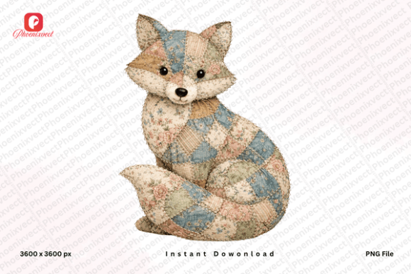 Download Vintage Patchwork Fox PNG - Premium Resources