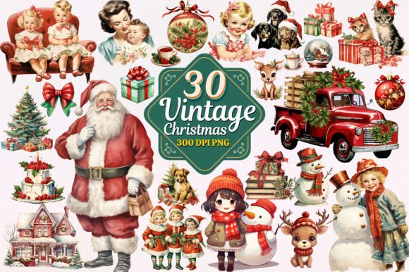 Download Vintage Christmas Watercolor Clipart PNG - Vintage Collection
