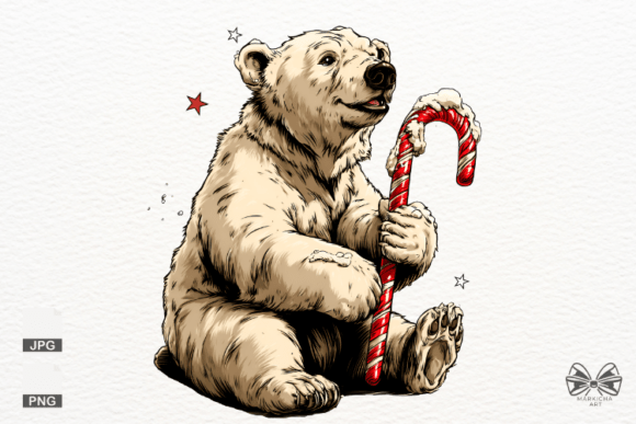 Download Vintage Polar Bear &amp; a Candy Cane Png - Vintage Collection