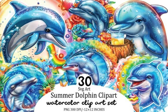 Download Watercolor Summer Dolphin Clipart - Summer Collection