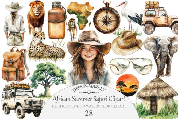 Download Watercolor African Summer Safari Clipart - Summer Collection