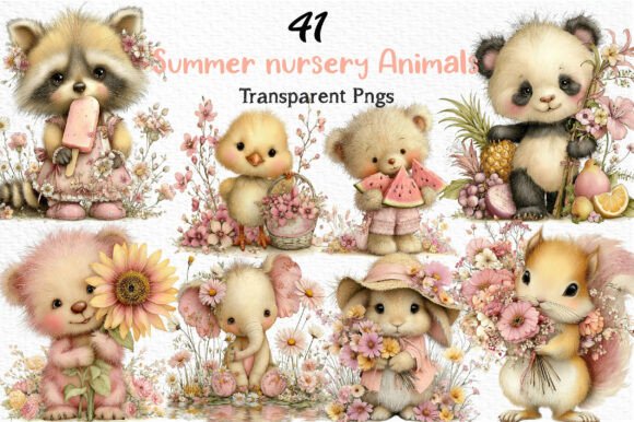Download Whimsical Summer Nursery Animals Clipart - Summer Collection