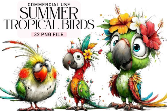 Download Summer Tropical Birds Clipart PNG - Summer Collection