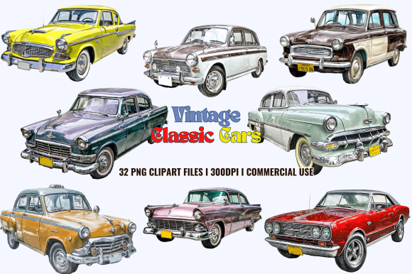 Download Vintage Classic Cars Clipart Pack - Vintage Collection