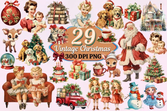 Download Vintage Christmas Watercolor Clipart PNG - Vintage Collection
