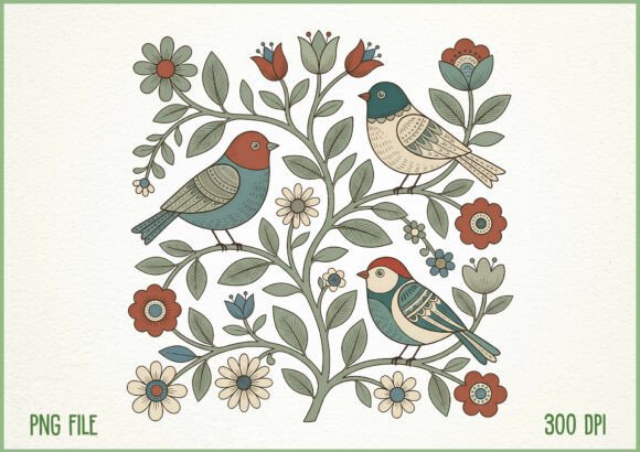 Download Vintage Boho Flower Birds Design - Vintage Collection