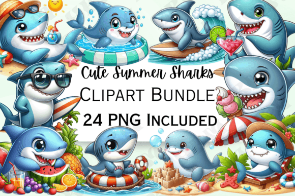 Download Cute Cartoon Summer Shark Clipart - Summer Collection