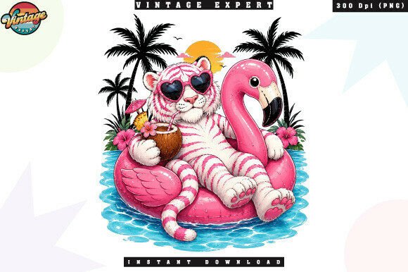 Download Summer Tiger Flamingo Pool Party PNG - Summer Collection