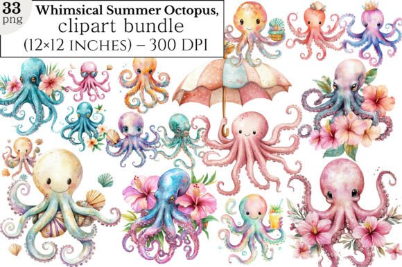 Download Whimsical Summer Octopus Clipart Bundle - Summer Collection
