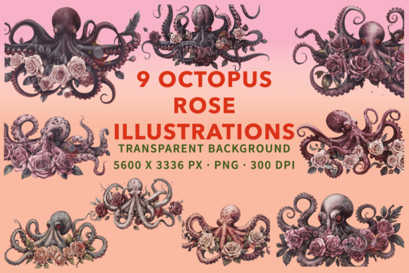 Download Octopus Rose Watercolor Clip Art Images - Octopus Collection