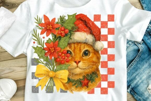 Download Vintage Floral Santa Cat PNG Clipart - Vintage Collection