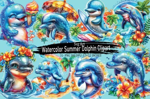 Download Watercolor Summer Dolphin Clipart . - Summer Collection
