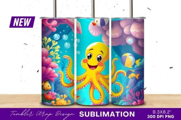 Download Happy Cartoon Octopus Underwater Tumbler - Octopus Collection