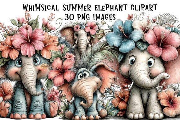 Download Whimsical Summer Elephant Clipart - Summer Collection