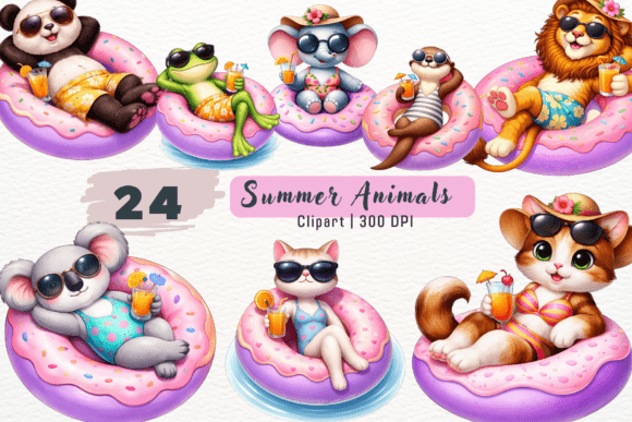 Download Watercolor Summer Animals Clipart PNG - Summer Collection