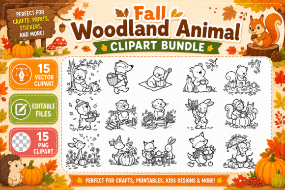 Download Fall Woodland Animals Coloring Clipart - Fall Collection